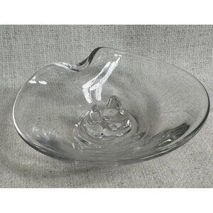 Vintage Etched Contoured Glass Candle Holder 6” Wide